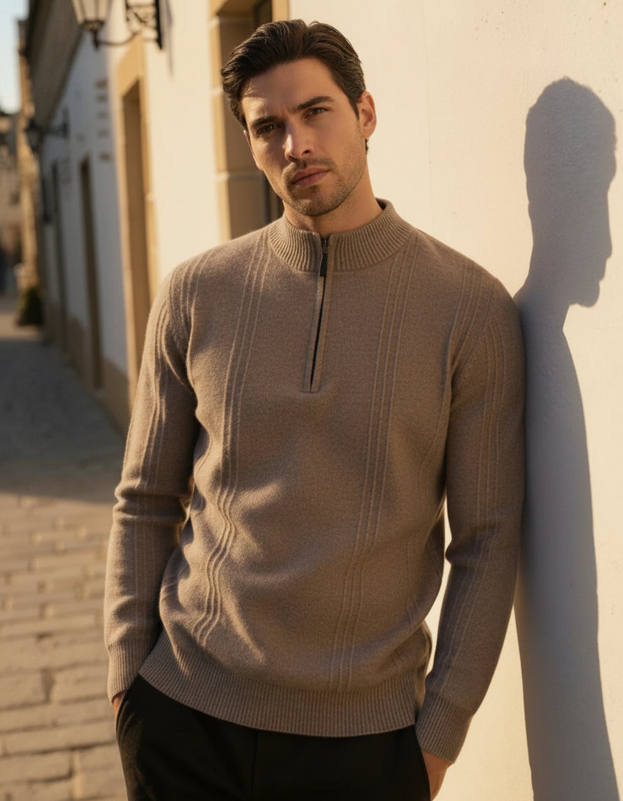 100% Cashmere Ribbed Half Zip
