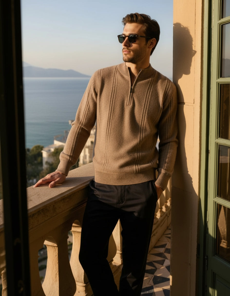 100% Cashmere Ribbed Half Zip