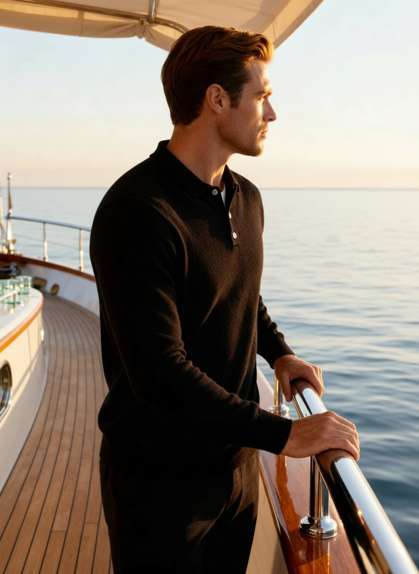 100% Cashmere Long-Sleeve Polo