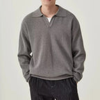 Strukturierter Strick-Polo-Pullover