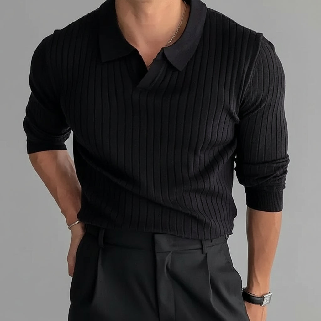 Strick-Langarm-Poloshirt