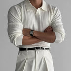 Strick-Langarm-Poloshirt