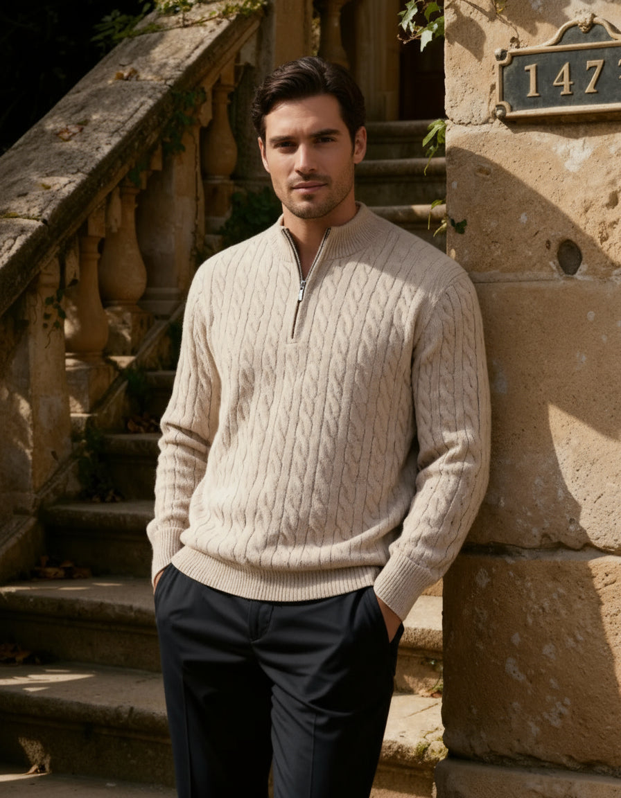 100% Cashmere Woven Half Zip