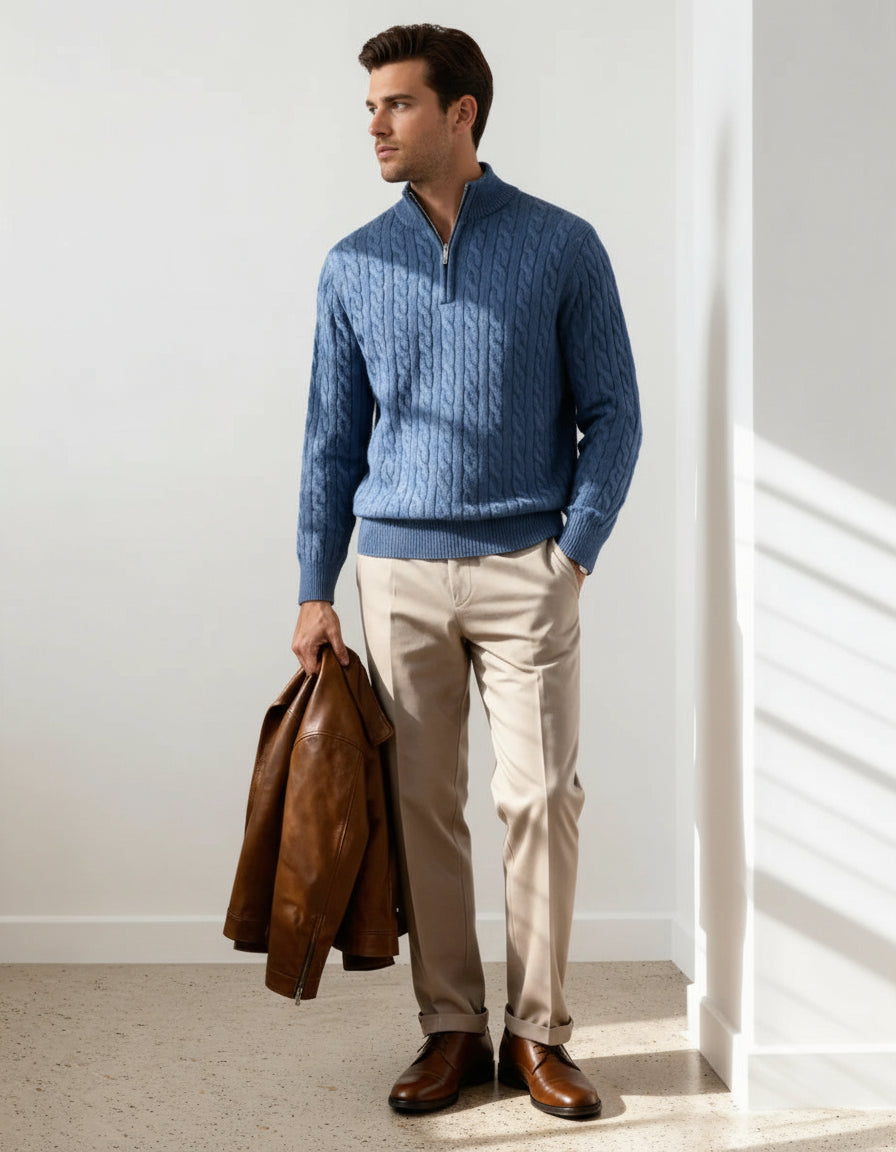100% Cashmere Woven Half Zip